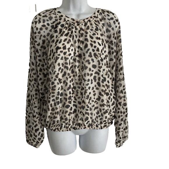 Express Chiffon Blouson Top Womens Small Animal Print Blouse Button Up Boho NWT - Picture 12 of 12